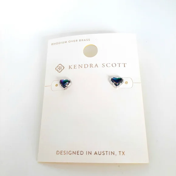 Kendra Scott Anna Heart Stud Earring Navy Iridescent / Silver Rhodium Over Brass - Picture 6 of 6